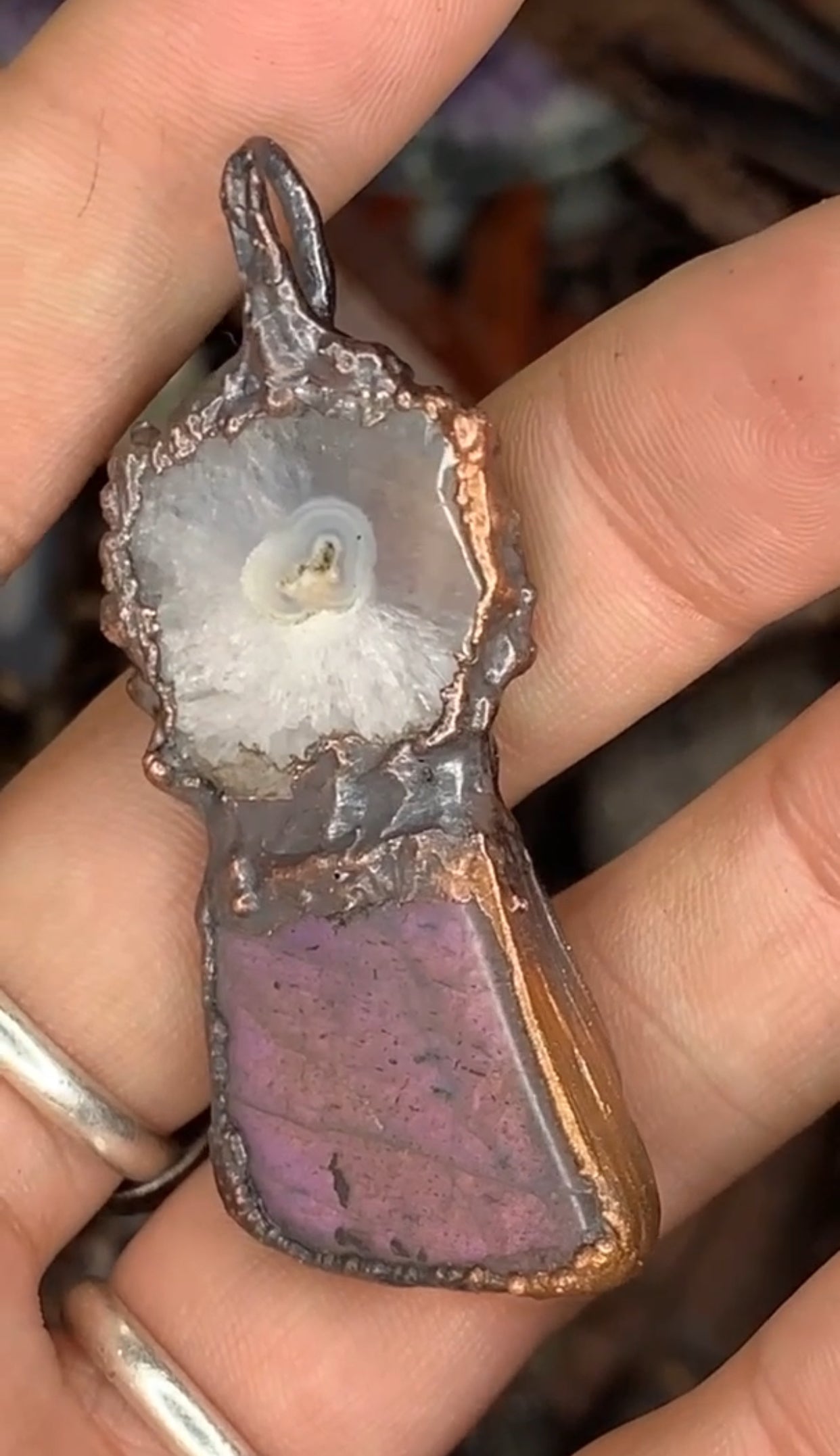 Stalactite and purple labradorite