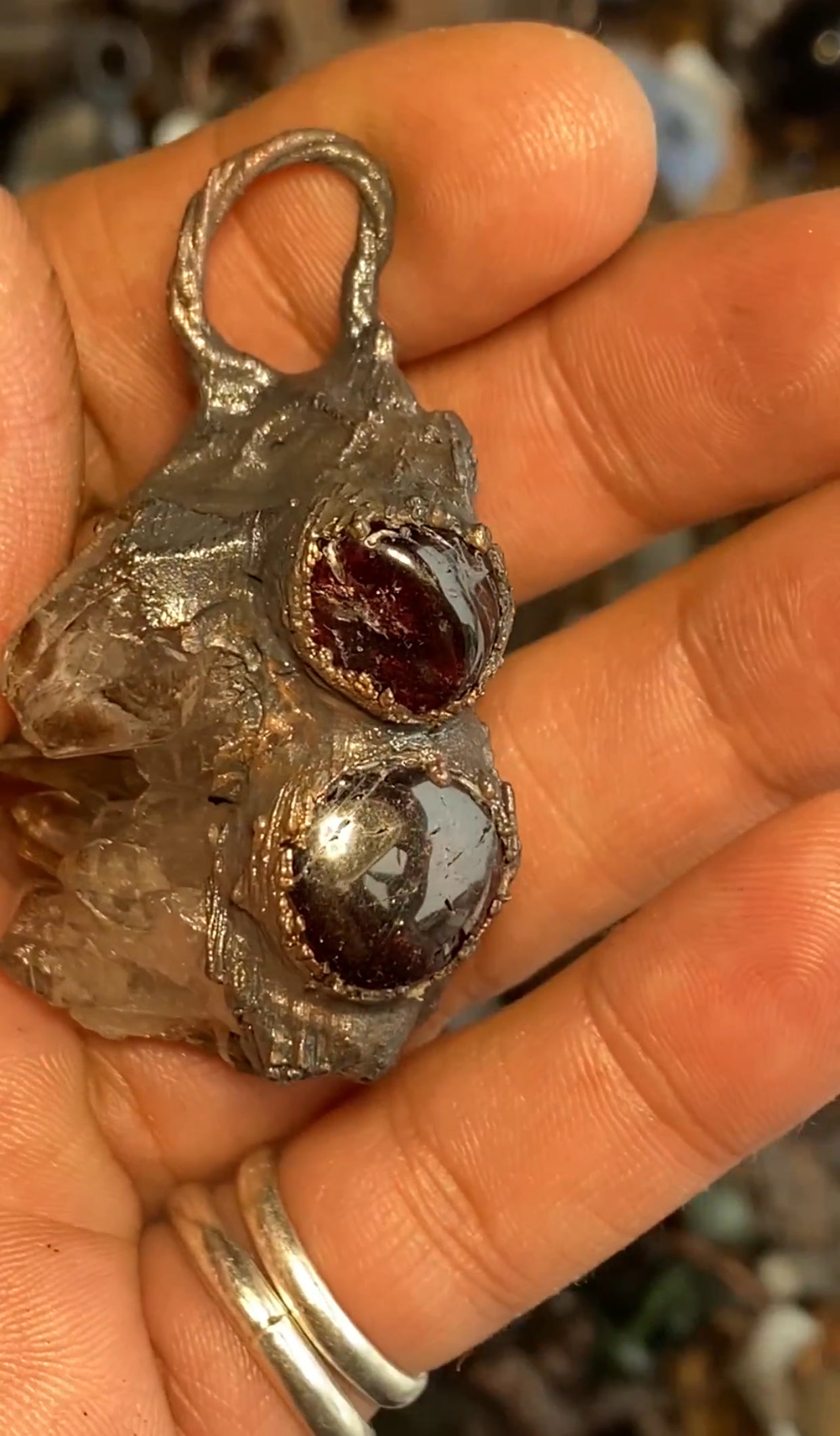 Lithium included, quartz cluster and garnets
