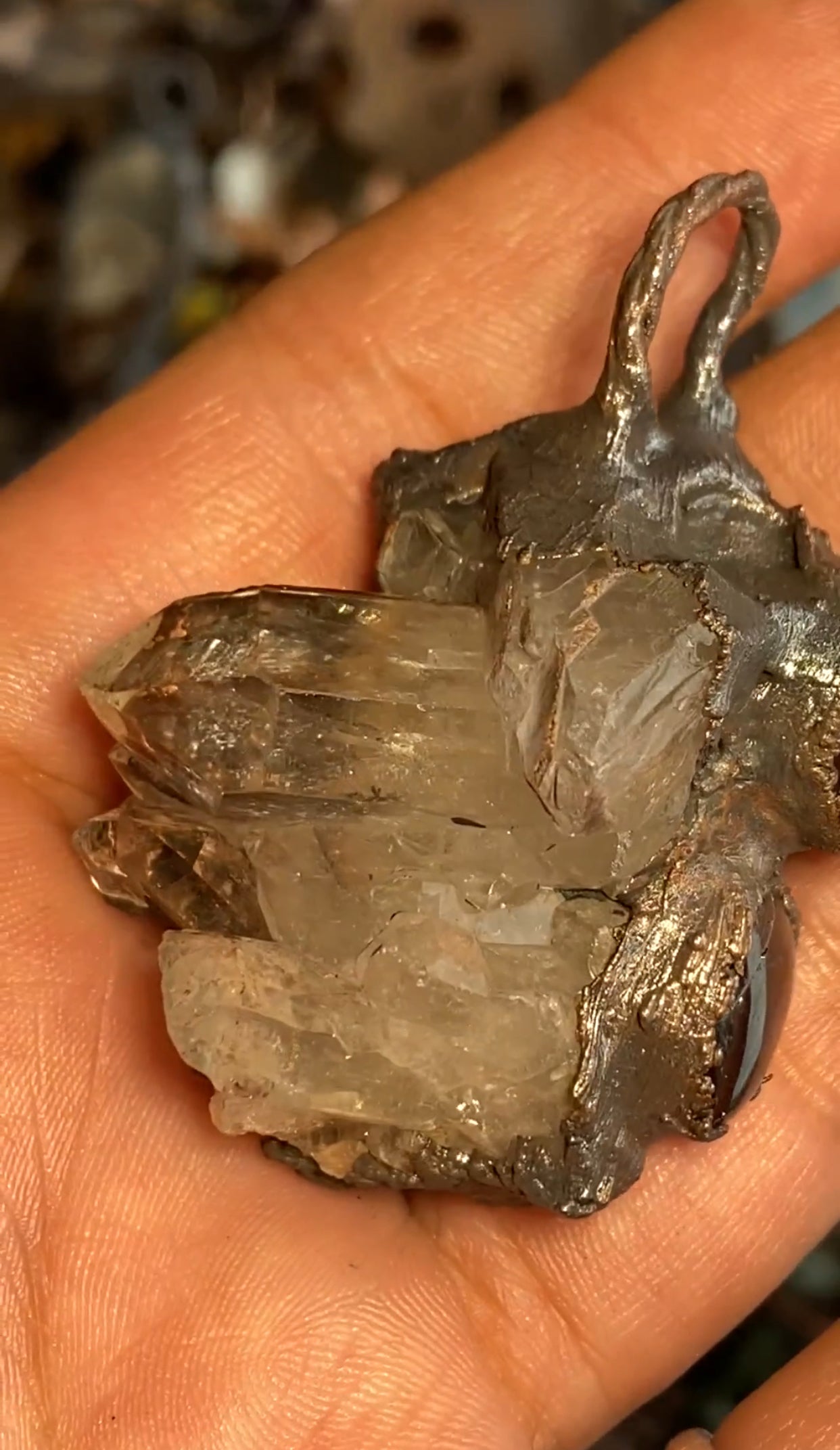 Lithium included, quartz cluster and garnets