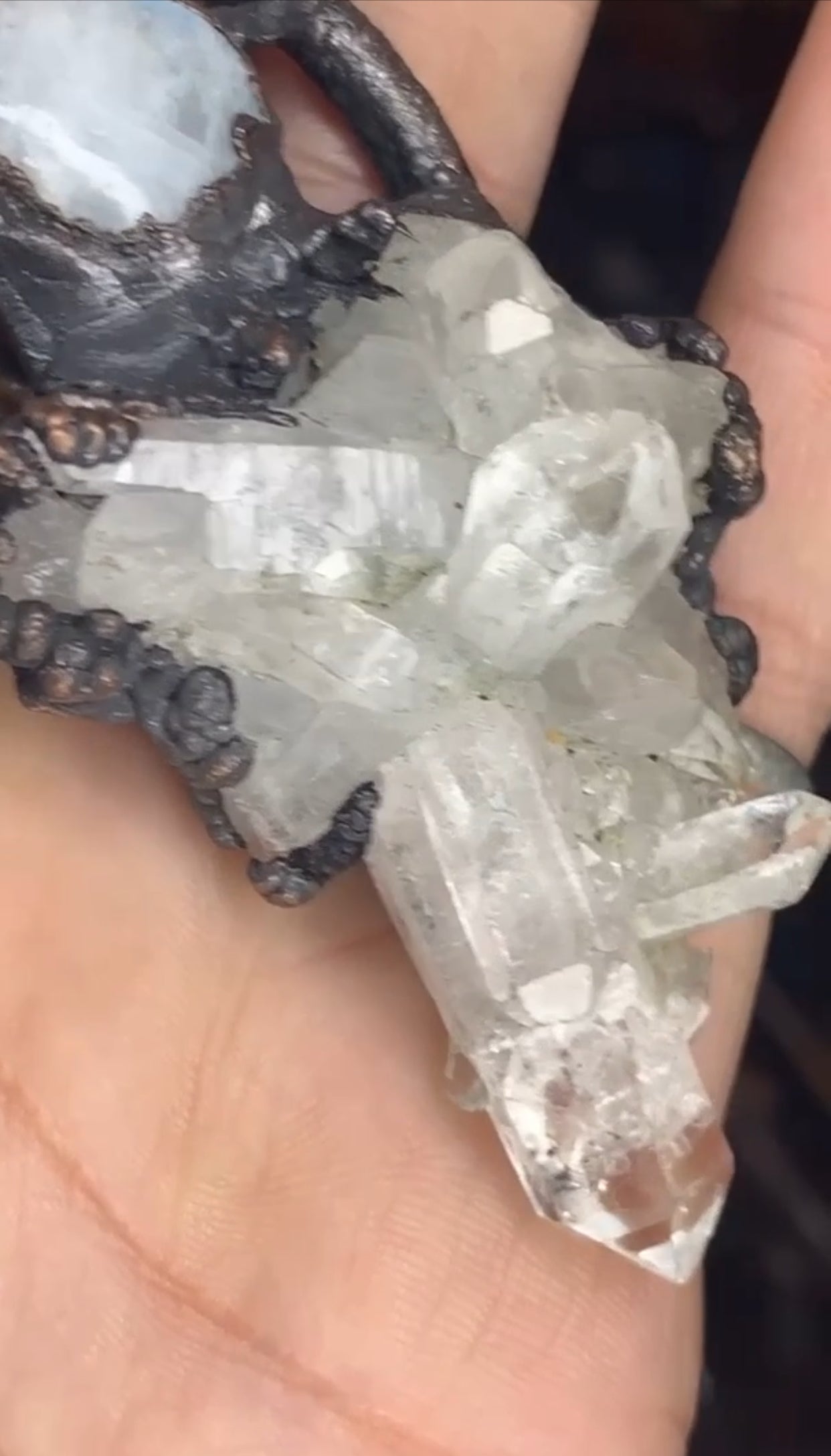 Moonstone and chloride included quartz cluster 