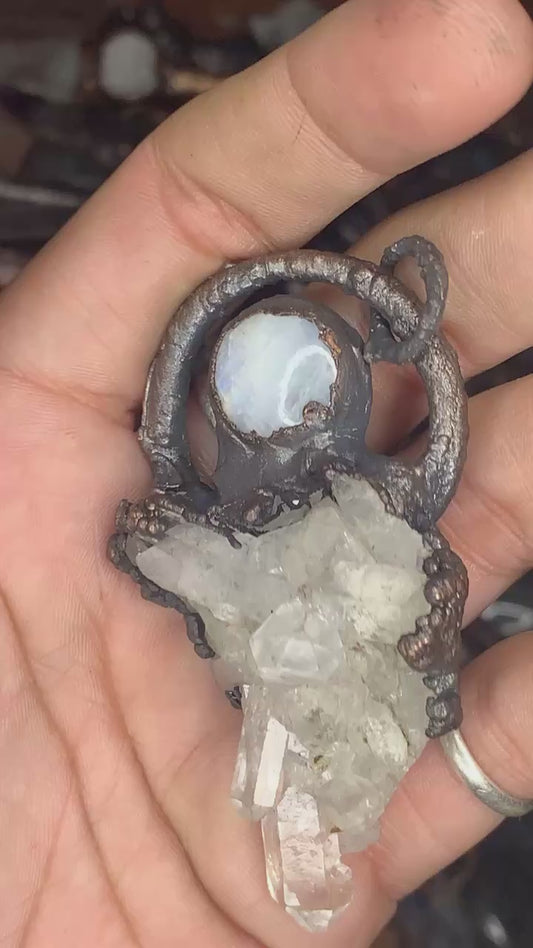 Moonstone and chloride included quartz cluster  ￼